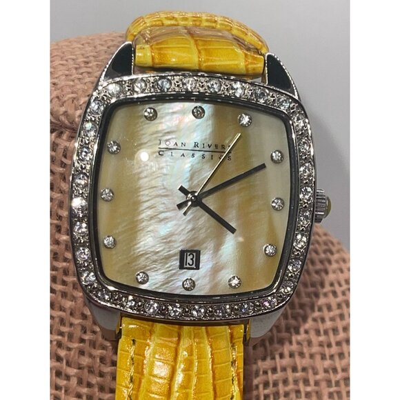 Joan Rivers Classic Wristwatch Yellow Textured Leather Band with a Square Face, main image 16